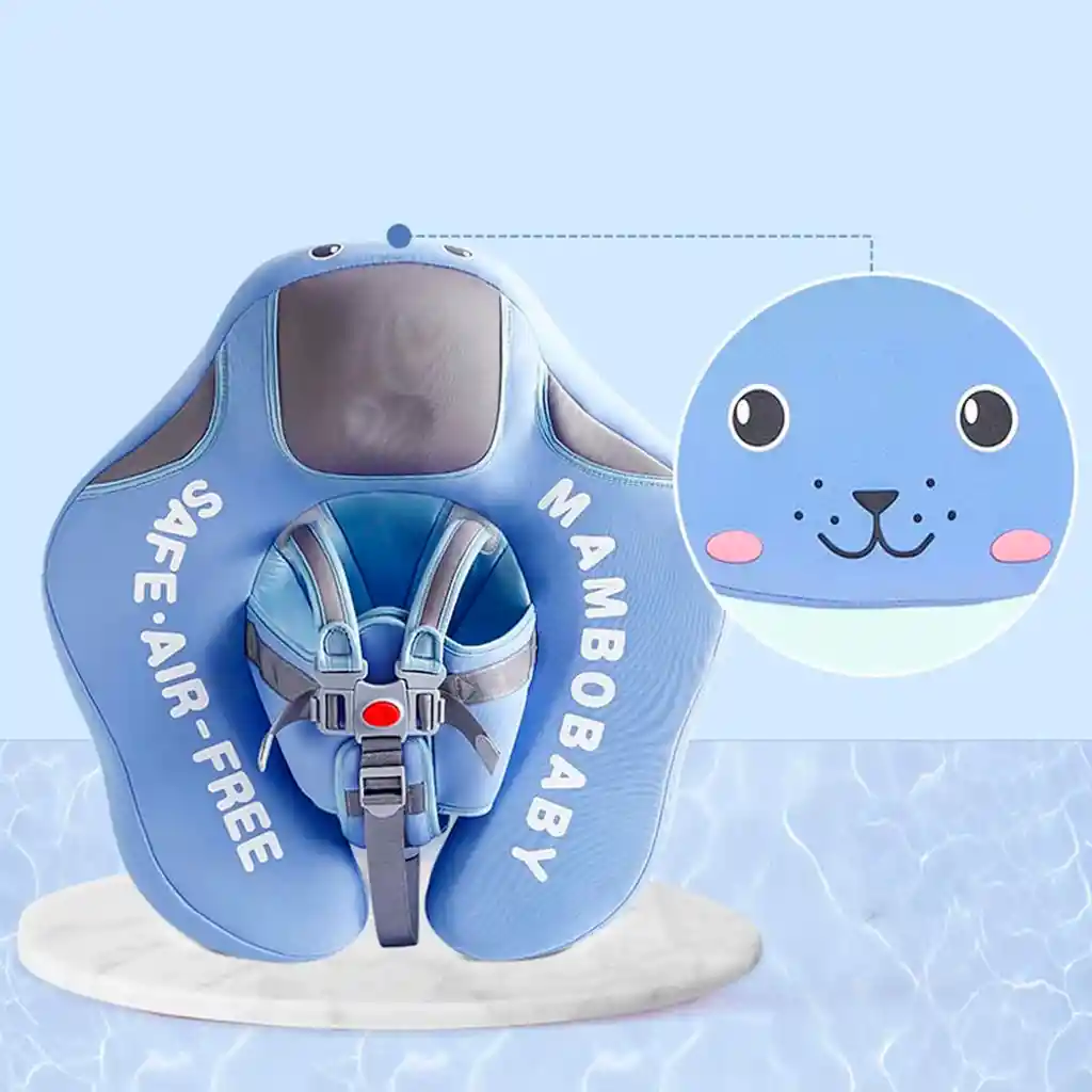 Flotador Azul Con Arnés Y Carita Para Bebés, Flotador De Natación Para Bebés Acostados De 3 A 24 Meses, Diseño No Inflable, Completamente Sellado Para Nadar Sin Aire De Forma Segura