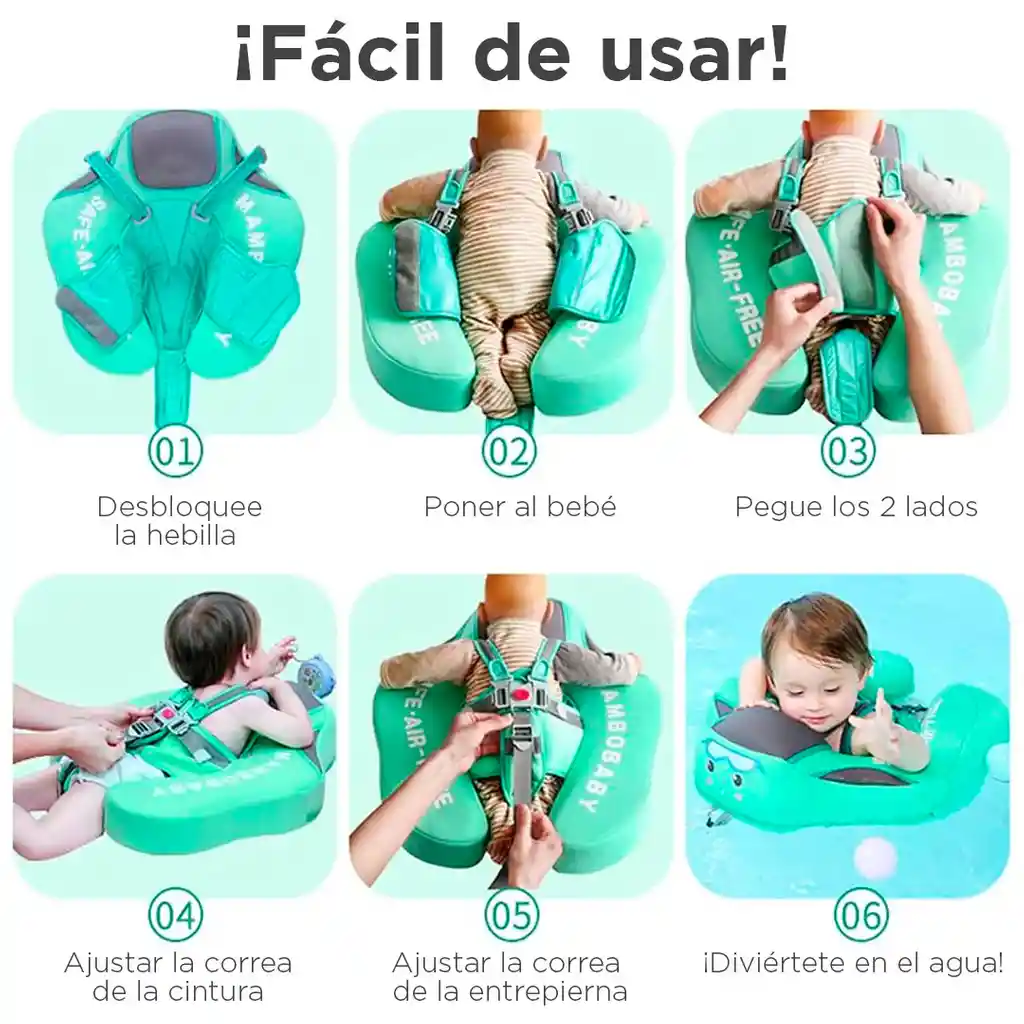 Flotador Verde Menta Con Arnés Y Carita Para Bebés, Flotador De Natación Para Bebés Acostados De 3 A 24 Meses, Diseño No Inflable, Completamente Sellado Para Nadar Sin Aire De Forma Segura