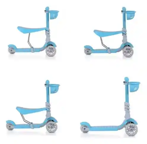 Patineta Scooter 5 En 1 Para Niños Con Sillita Azul