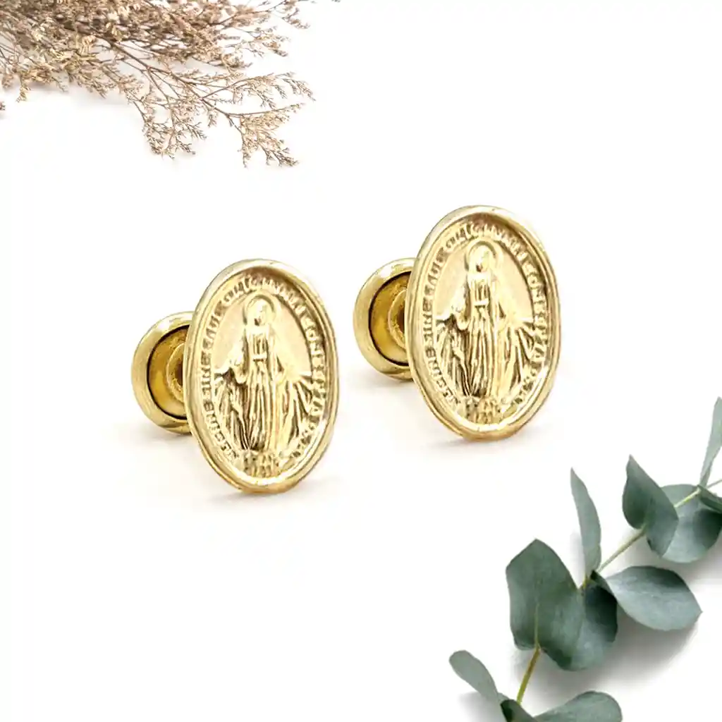 Topos Aretes Virgen Milagrosa Oro Laminado 18k