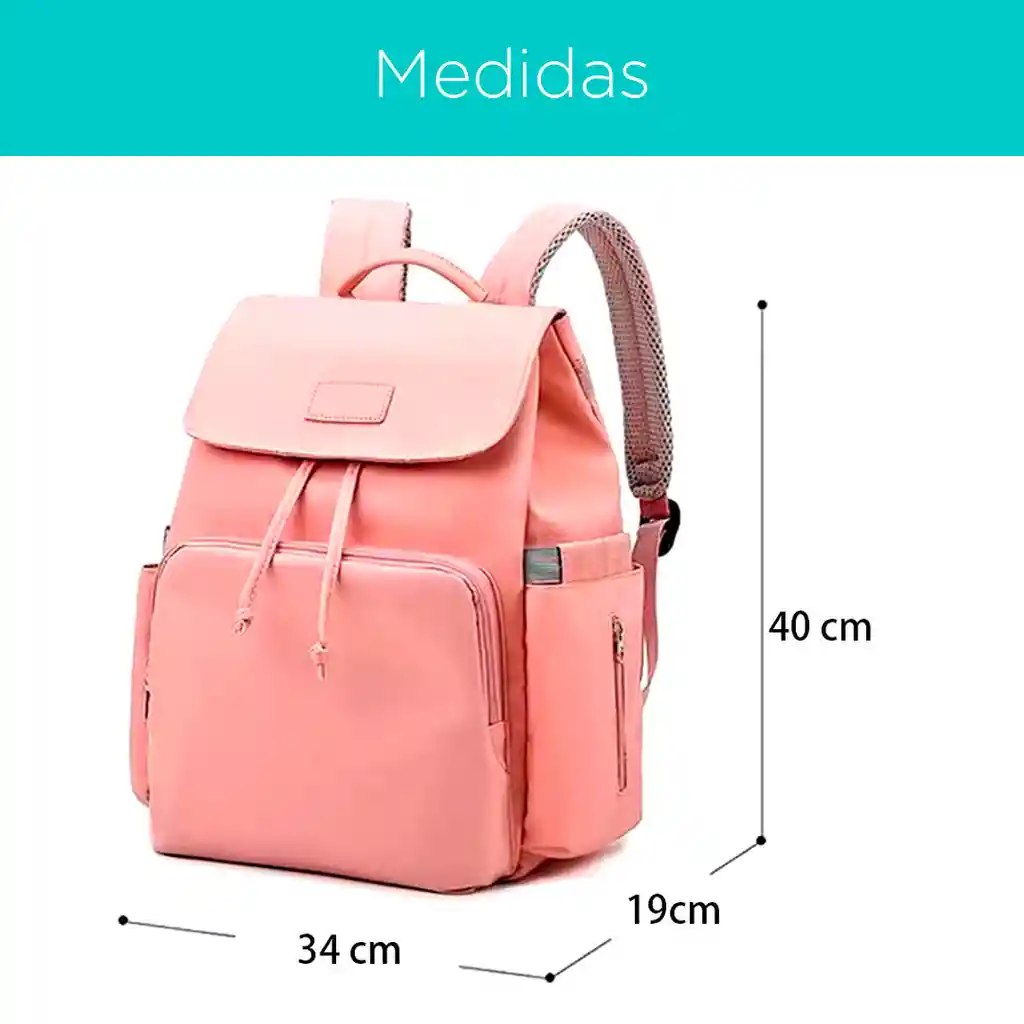 Pañalera Morral Multifuncional Rosada Solapa Con Cierre De Cuerdas, Con Cierre Magnético Seguro, De Gran Capacidad , Hecha En Tela Resistente Al Agua Y Bolsillos Térmicos - Colorlife