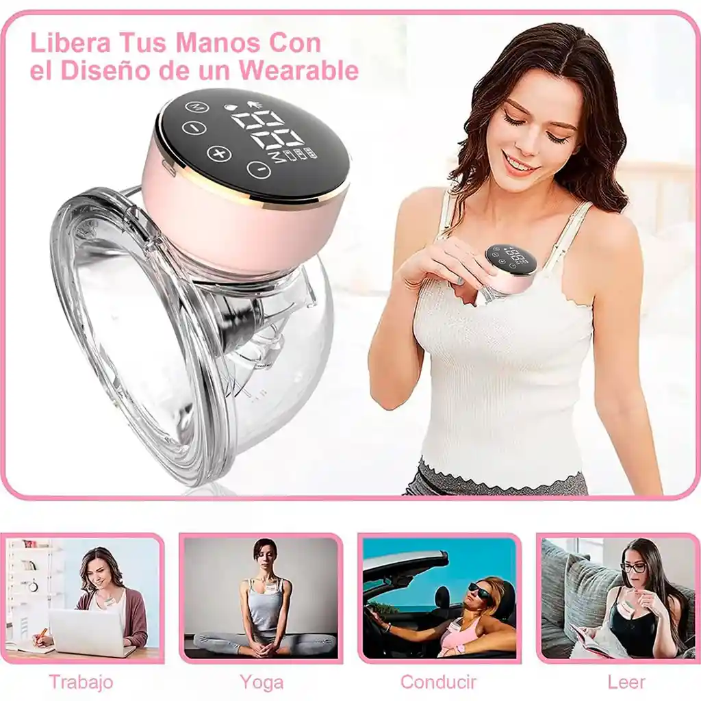 Extractor Rosado De Leche Manos Libres Eléctrico, Ajustable A 3 Modos Y 9 Niveles De Succión, Capacidad De 180ml Con Pantalla Táctil Led