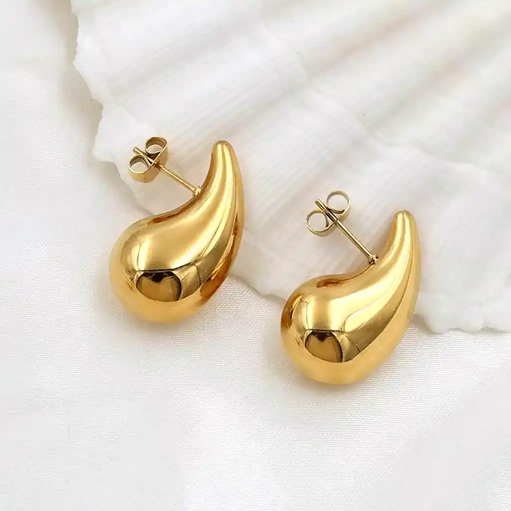 Aretes Gota Chunky Acero Dorado Grande