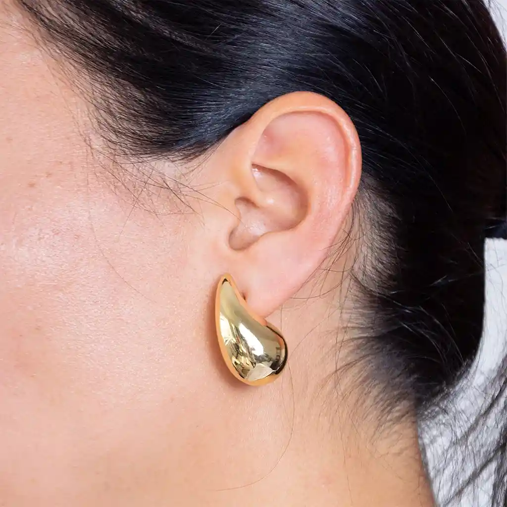 Aretes Gota Chunky Acero Dorado Grande