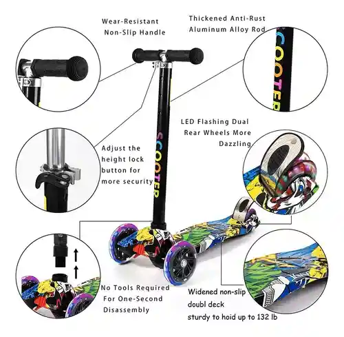 Scooter Patineta Para Niños Ajustable Multicolor