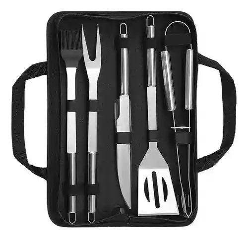 Set Kit Basic De Asado Bbq En Acero Inoxidable Con Estuche