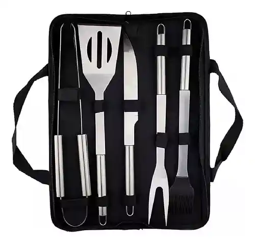 Set Kit Basic De Asado Bbq En Acero Inoxidable Con Estuche