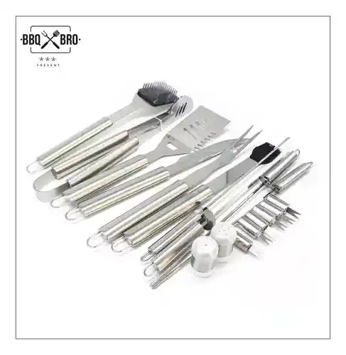 Set Parrilla Bbq 25 Piezas Con Maletin Acero Lujo Kit Asados