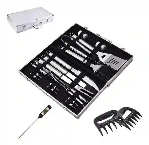 Set Parrilla Bbq 25 Piezas Con Maletin Acero Lujo Kit Asados