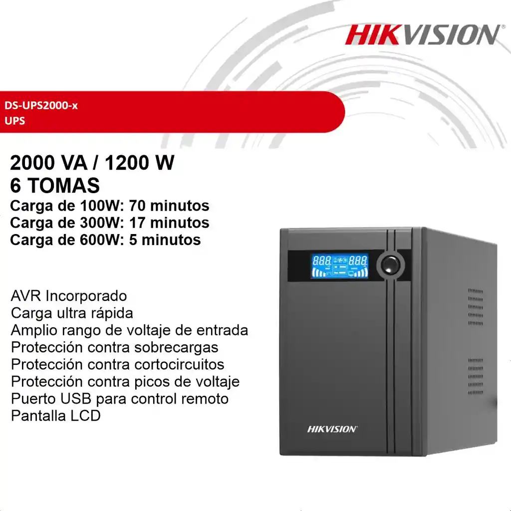 Ups Hikvision Ds-ups2000, 2000va /1200w, 6 Tomas, Display Lcd