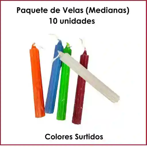 Velas Lisas Medianas (colores Surtidos) Paquete 10 Unidades