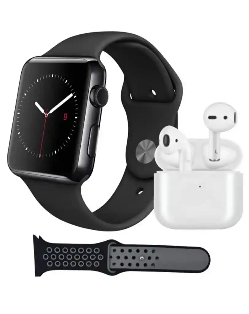 Combo Smart Watch Negro T900 Pro Max + Auriculares + 2 Correa