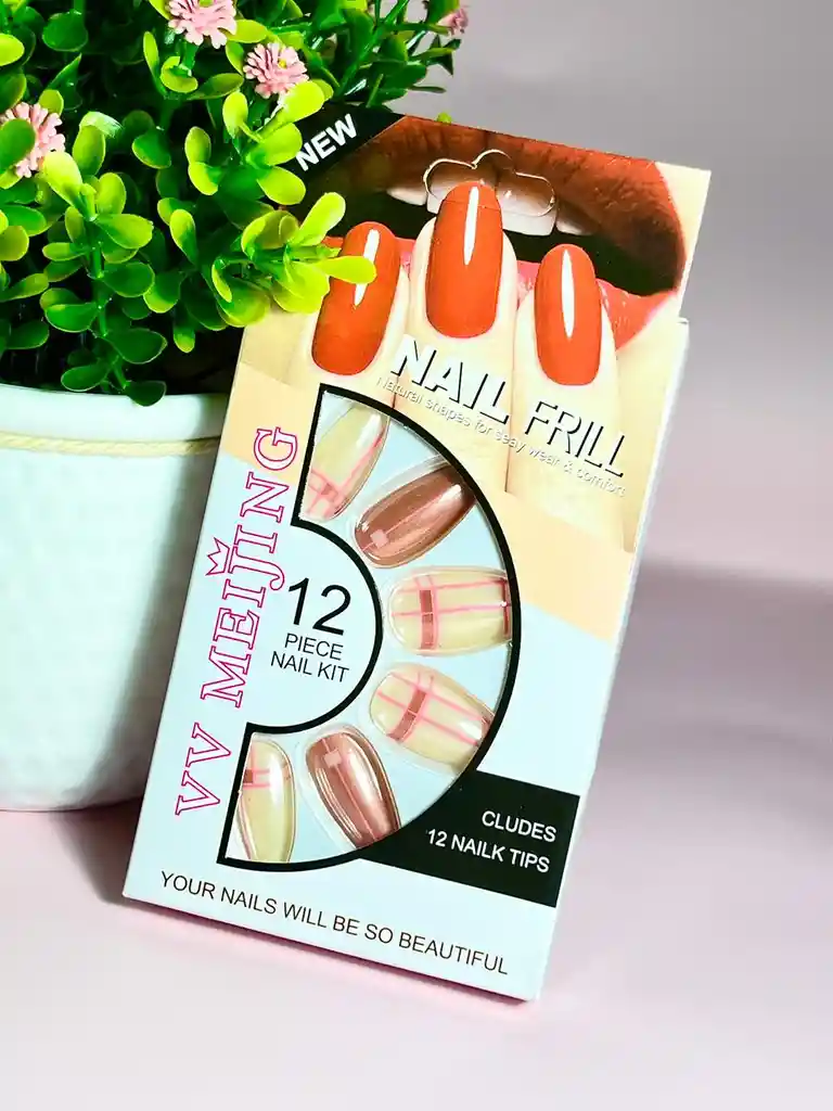 Kit Completo De Uñas Postizas Minimalista En Forma De Almendra Chic Lienas - Uñas Press On Con Adhesivo - Ref 5