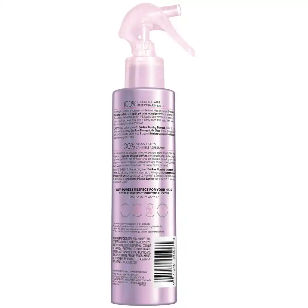 Loreal Paris Everpure Acidic Glaze Acabado Brillante 6.8 Oz / 200 Ml