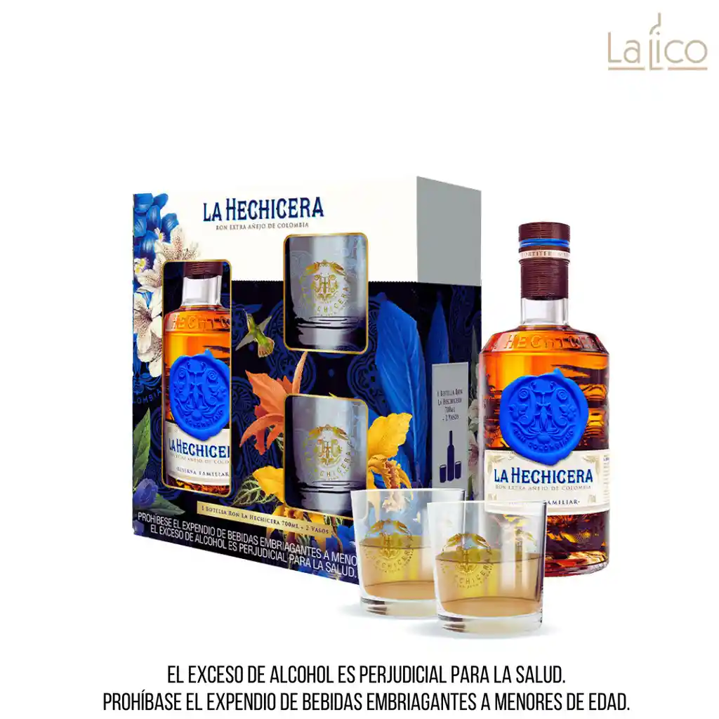 Pack Ron La Hechicera 700ml + 2 Vasos