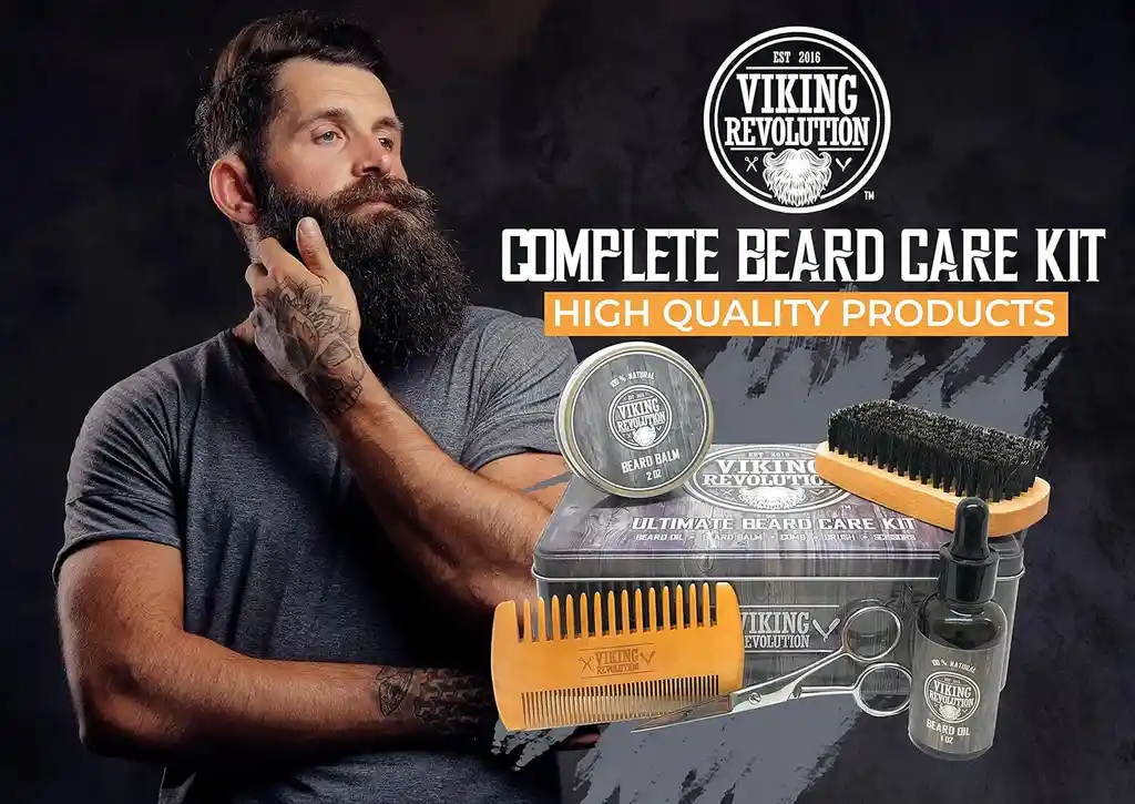 Kit Cuidado Barba Cepillo Aceite Cera Peine Tijeras Viking Revolution