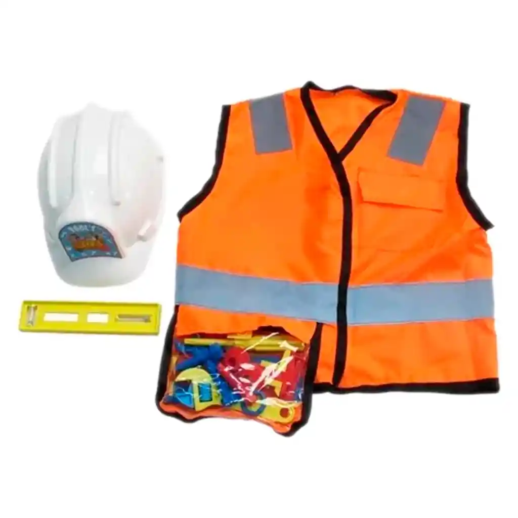 Set Juego De Ingeniero Chaleco Herramientas + Casco Niños