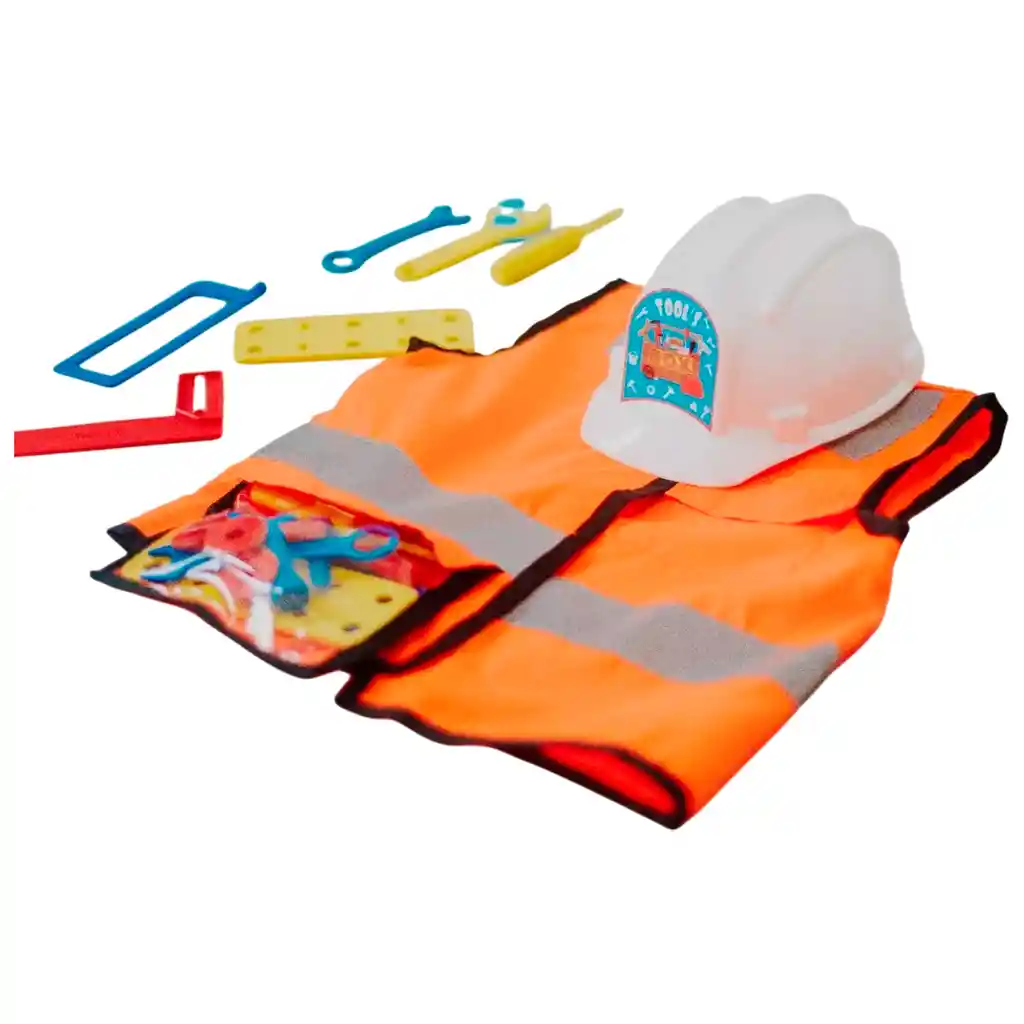 Set Juego De Ingeniero Chaleco Herramientas + Casco Niños