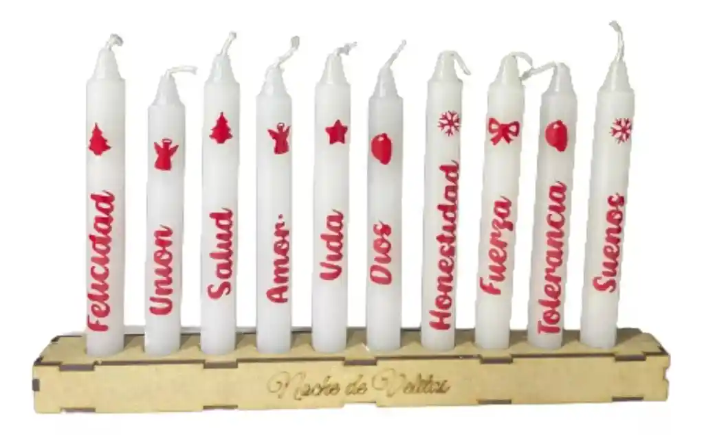Caja Velas X10 Deseos Navideños Frases Noche De Velitas