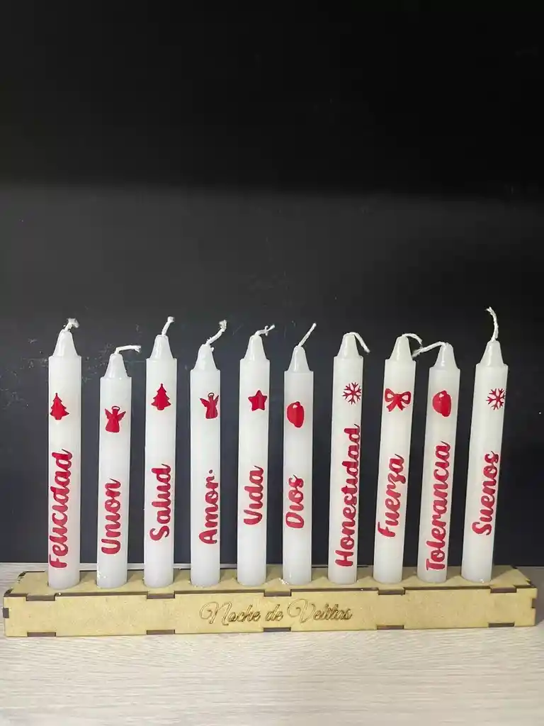 Caja Velas X10 Deseos Navideños Frases Noche De Velitas