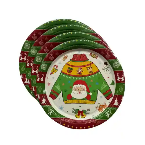 Platos De Carton Decoracion Navideño X10