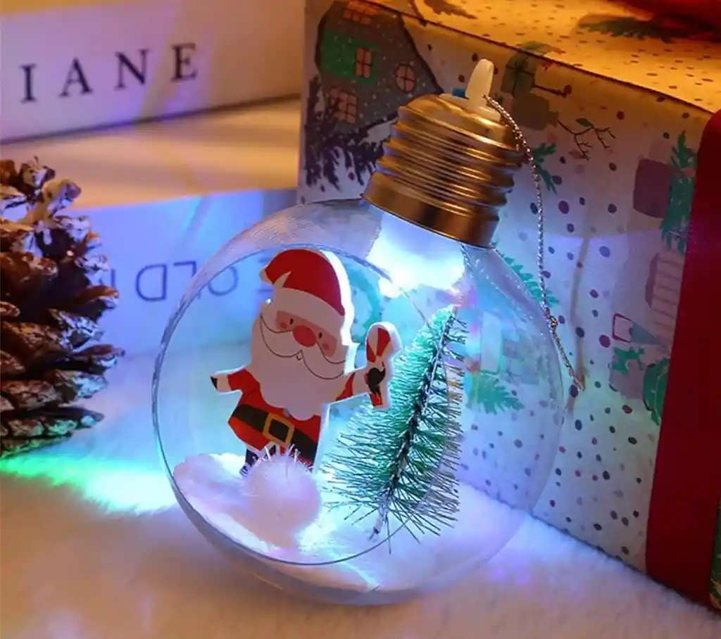 Bola Navideña Con Diseño De Papa Noel Y Muñeco De Nieve Con Luz Led