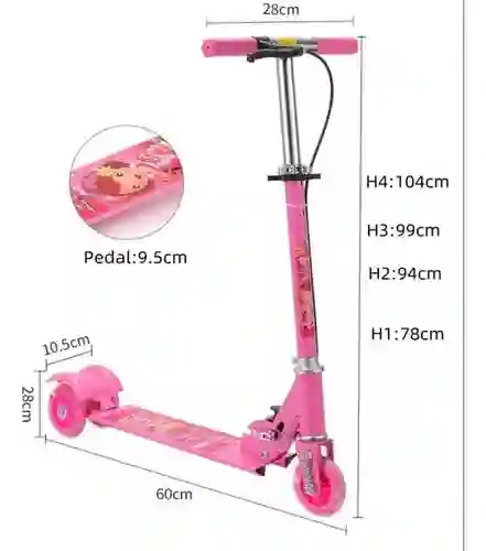 Scooter Para Niños Pequeños Luces Ruedas Metalica Plegable Rosa