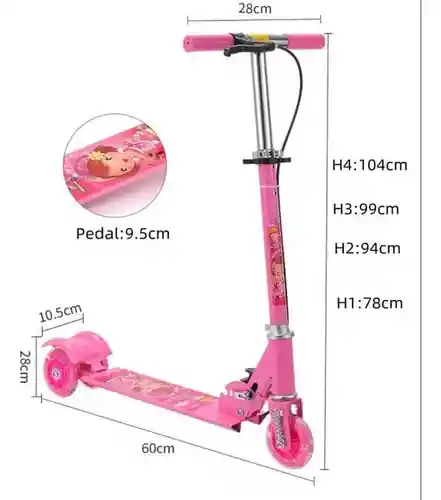 Scooter Para Niños Pequeños Luces Ruedas Metalica Plegable Rosa