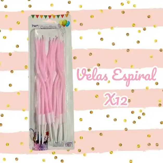 Velas Decorativas Espiral X12 Unidades Rosado Claro