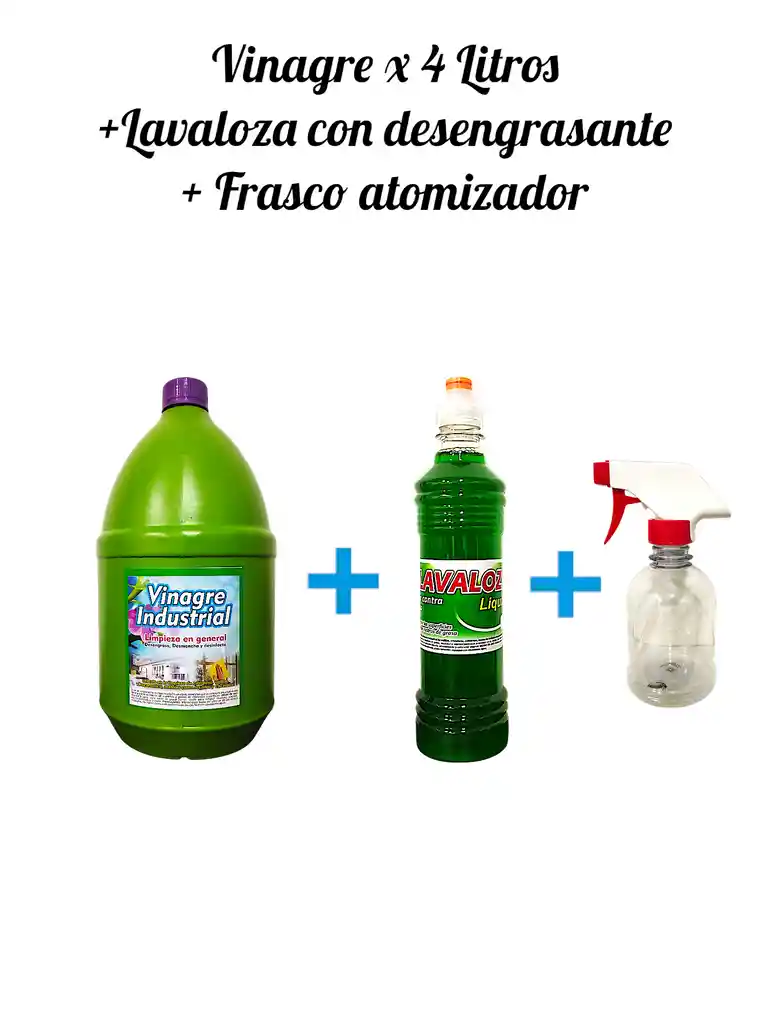 Combo Vinagre Industrial X 4 L+ Lavaloza-desengrasante X 500 Ml + Frasco Atomizador