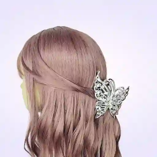 Pinza Gancho Caimán Mariposa Plateada Para Cabello