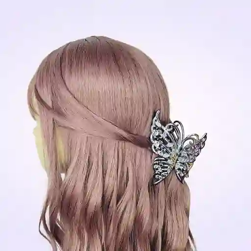 Pinza Gancho Caimán Mariposa Gris Humo Para Cabello