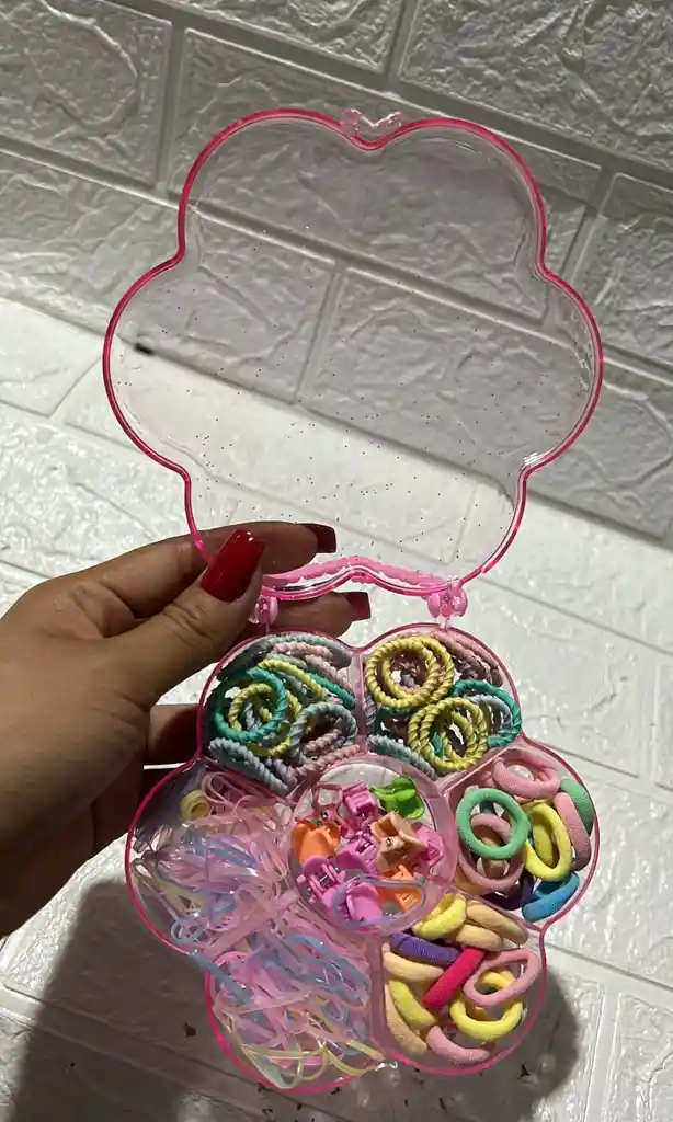 Estuche Flor Pequeño Cauchos Para Cabello Cauchitos Moñas Ganchitos Piojitos