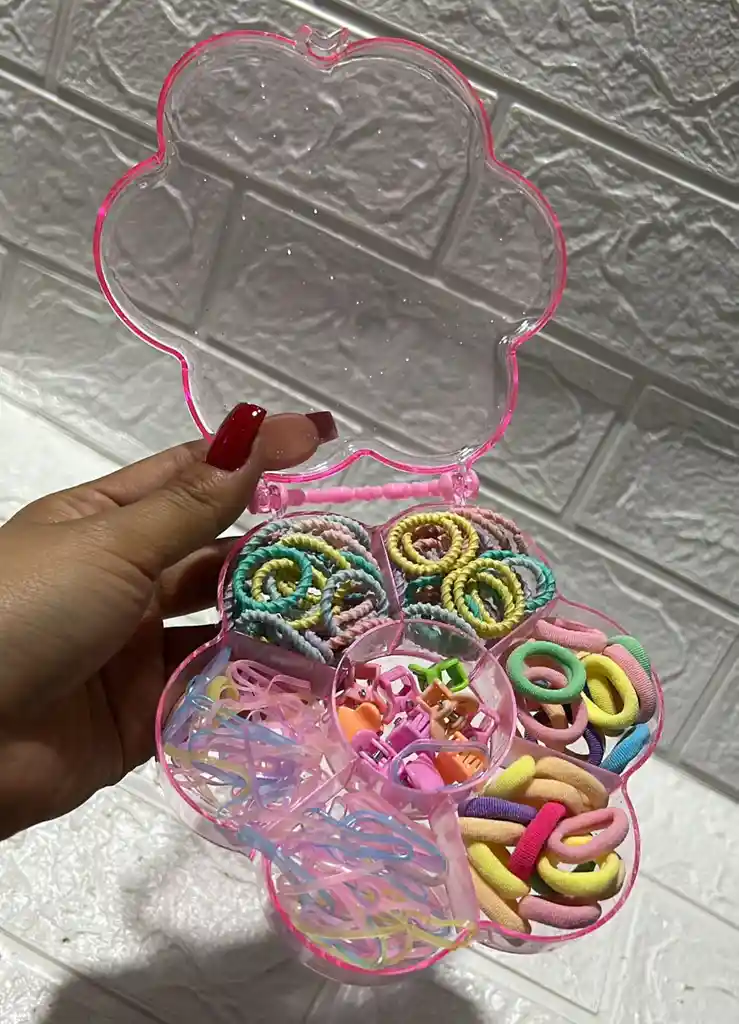 Estuche Flor Pequeño Cauchos Para Cabello Cauchitos Moñas Ganchitos Piojitos