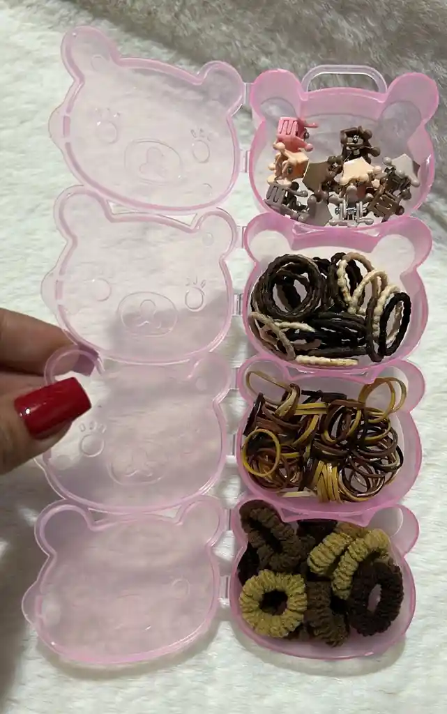Estuche Osos Cauchos Para Cabello Cauchitos Moñas Ganchitos Piojitos Cafe