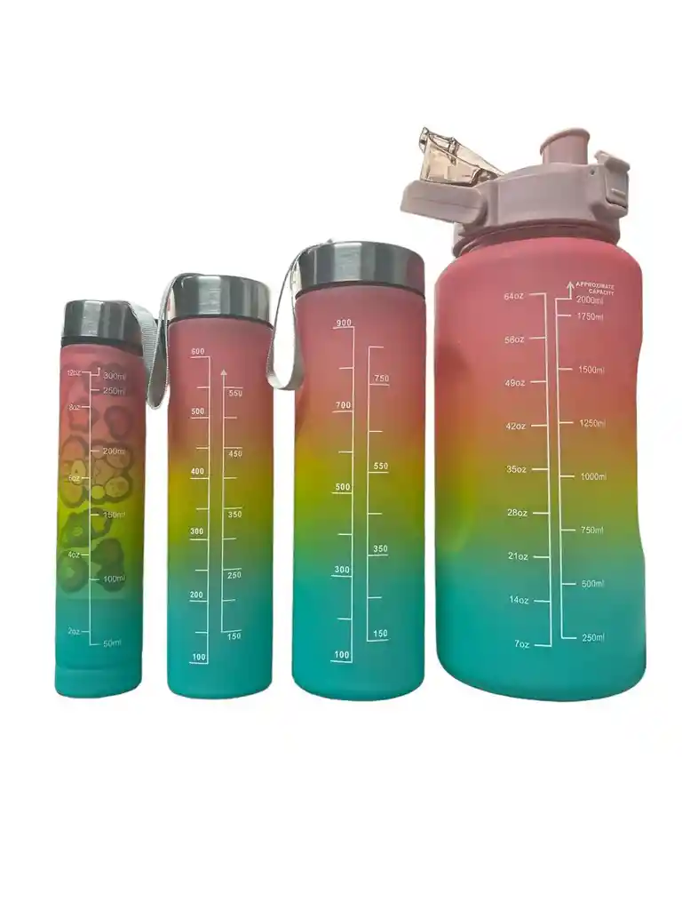 Juego De 4 Termos Motivacional Botellas Agua Color Pastel Decorativos