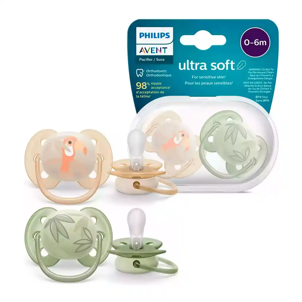 Chupa Ultra Soft X2 Tucán Hiervas De 0 A 6 Meses, Ideal Para Piel Sensible - Philips Avent