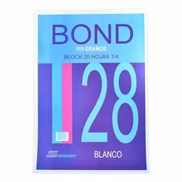 Block Bond 28 Blanco 115 Gramos 1/4 X20