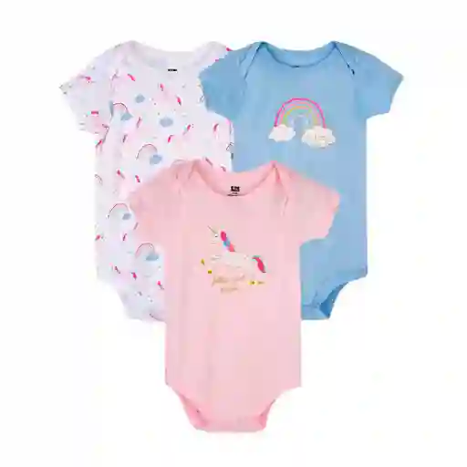 Set De 3 A 6 Meses De Mamelucos X3 Unicornios Rosa Y Blanco, Paquete De Tres Mamelucos De Manga Corta, Con Diferentes Diseños Y Colores, Tela Transpirable Y Antialérgica - Hudson Baby