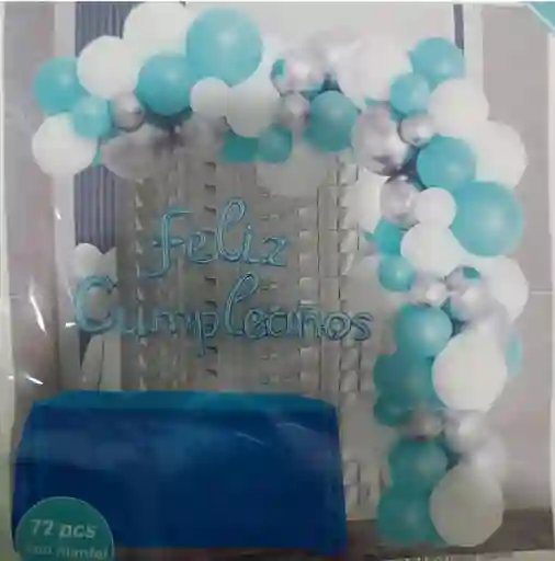 Bouquet Bombas Globos Completo Feliz Cumpleaños X 72 Uds Azul