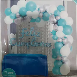 Bouquet Bombas Globos Completo Feliz Cumpleaños X 72 Uds Azul