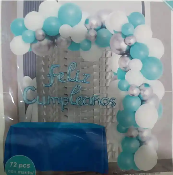 Bouquet Bombas Globos Completo Feliz Cumpleaños X 72 Uds Azul