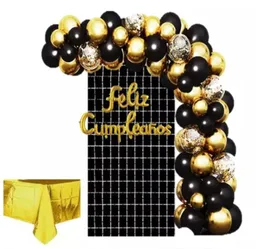 Bouquet Bombas Globos Completo Feliz Cumpleaños X 72 Uds Negro Con Dorado