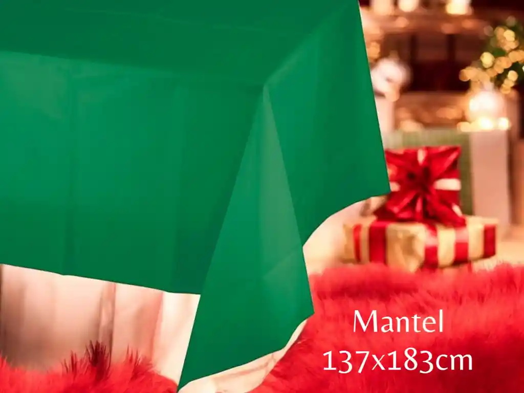 Mantel Plástico Reutilizable Verde Navidad