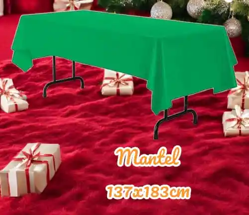 Mantel Plástico Reutilizable Verde Navidad