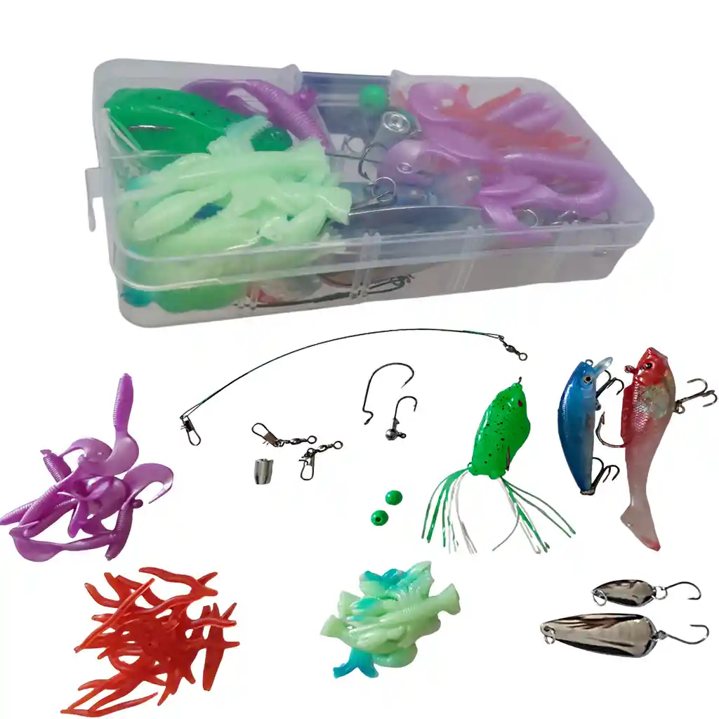 Kit Señuelos Anzuelos Pesca Cebo Camping Rio Pescado X 40pcs