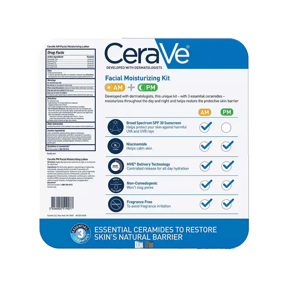 Kit Hidratante Facial Cerave, 2 Paquetes/3 Fl. Onz. 89ml Cada Una