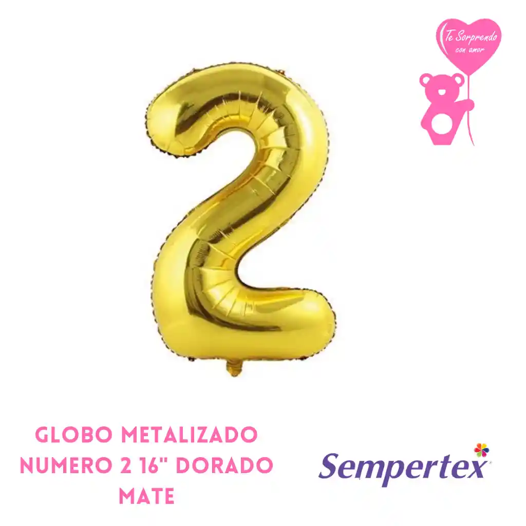 Globo Metalizado Número 2 16" Dorado Mate Sempertex