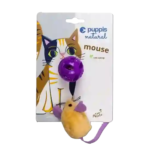 Juguete Para Gato Ratón Con Pelota Violeta