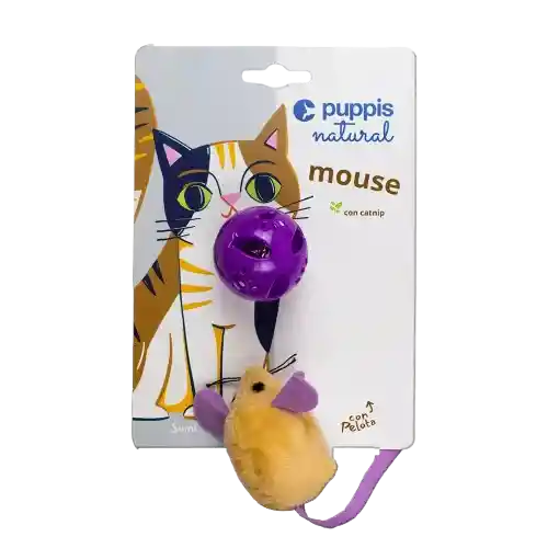 Juguete Para Gato Ratón Con Pelota Violeta